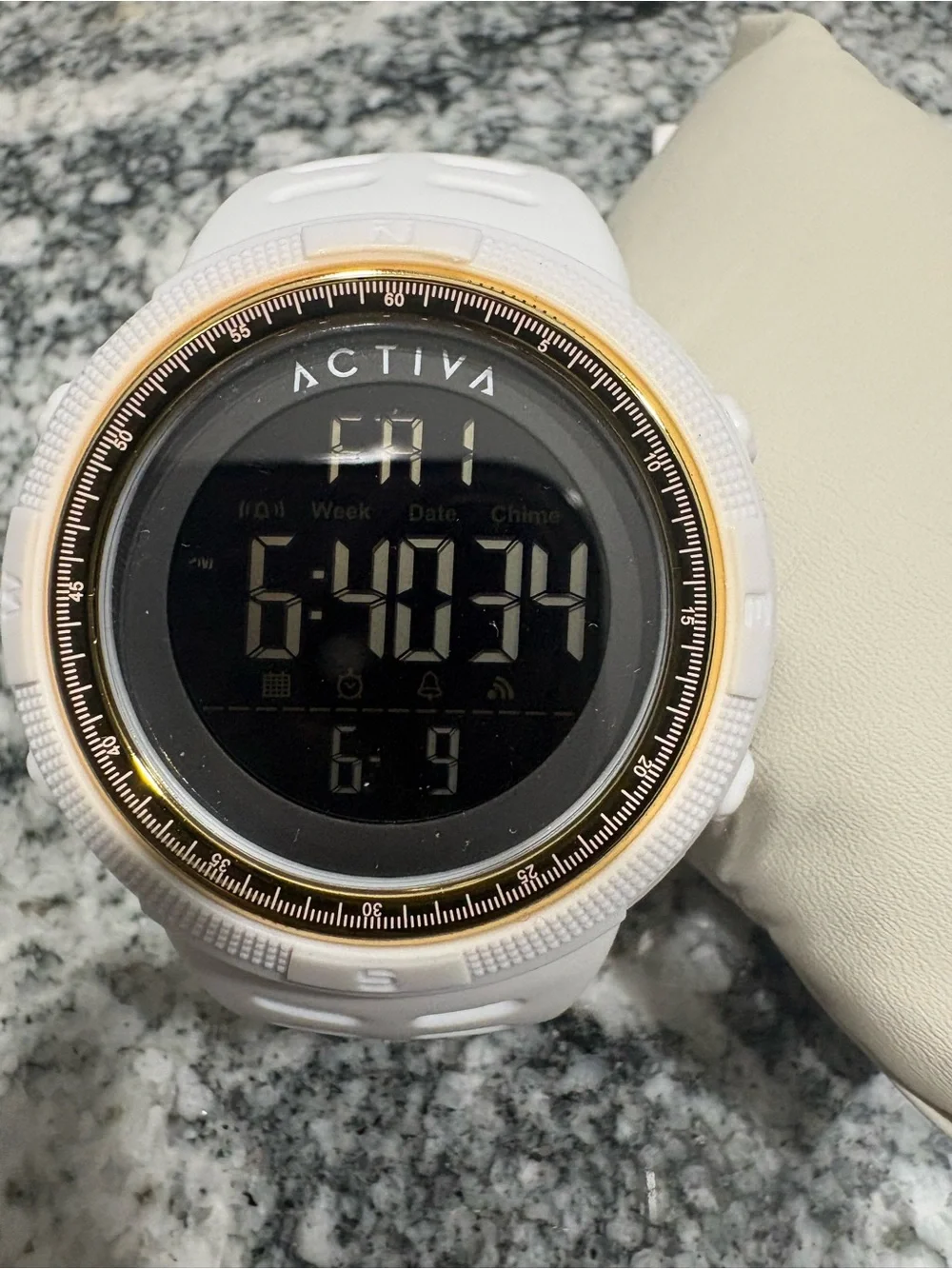 Ativa White Digital Watch with Gold Bezel